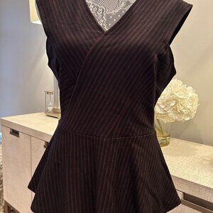 BCBGMaxazria Chic blouse with black and red stripes. Flattering V-neck design. F